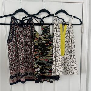 Bundle of 3 Small Patterned Sleeveless Tops Set Spaghetti Strap Tanks Print